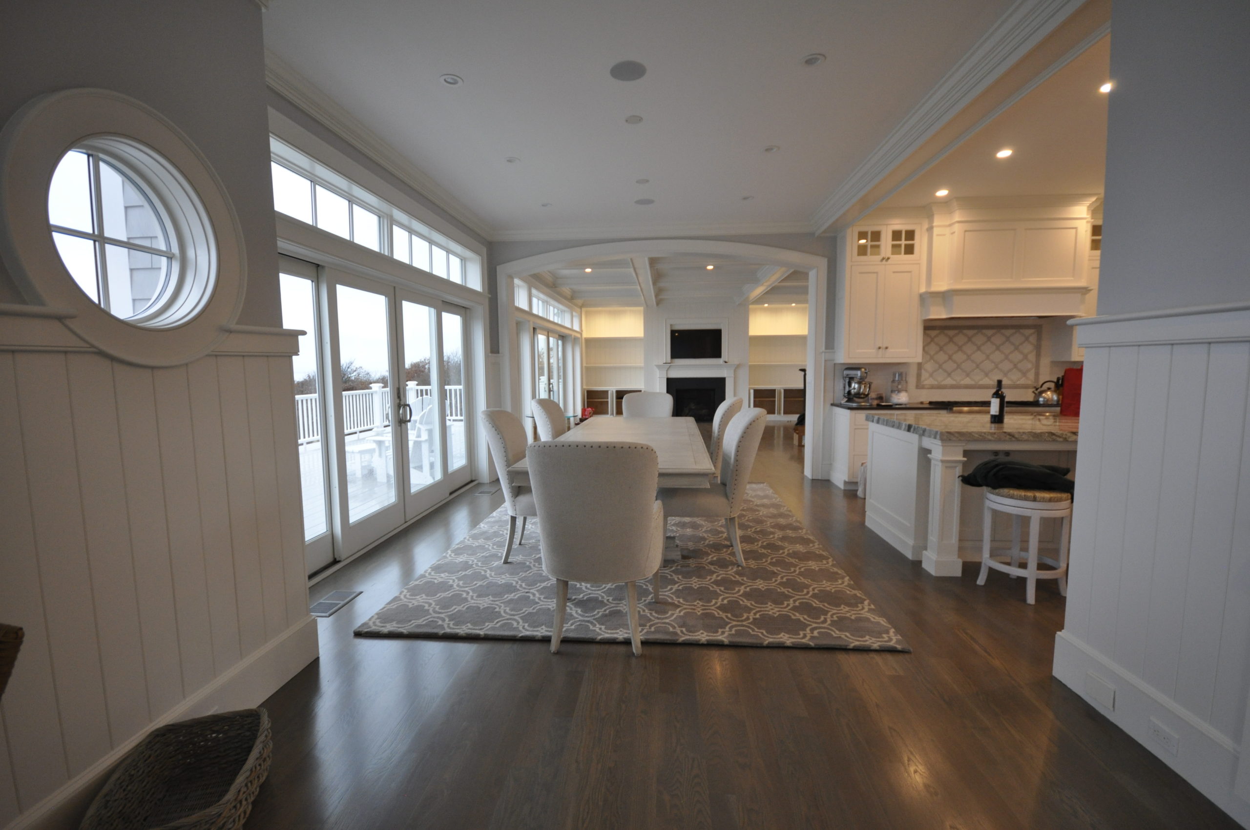 dining room with stained oak floors Boston